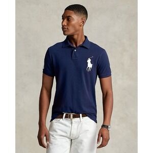 Ralph Lauren Men Size XL Navy Blue Big Pony Short Sleeve Casual Polo Shirt Tweed